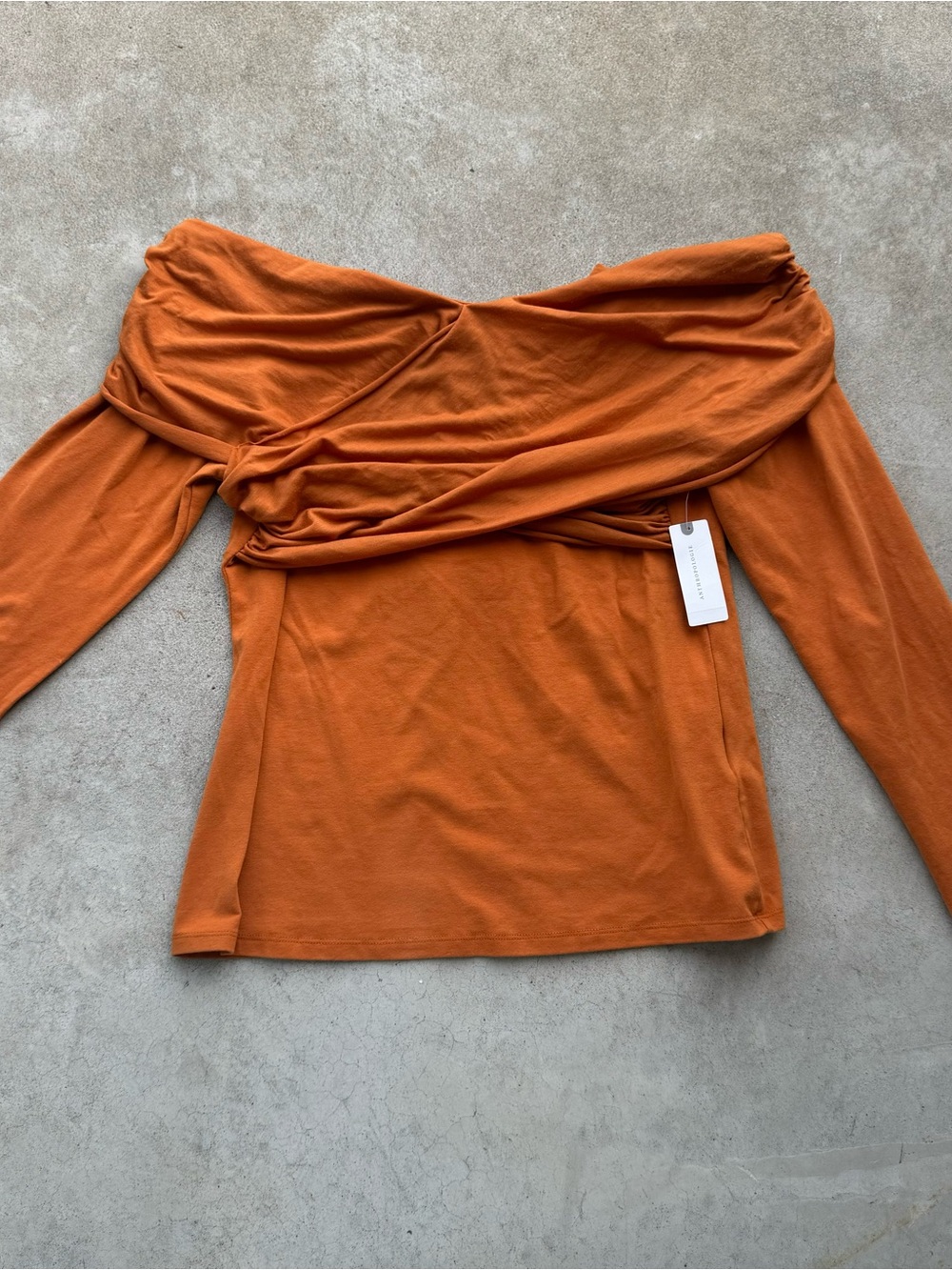 Anthropologie Off-Shoulder Long Sleeve Top in Rust Orange
